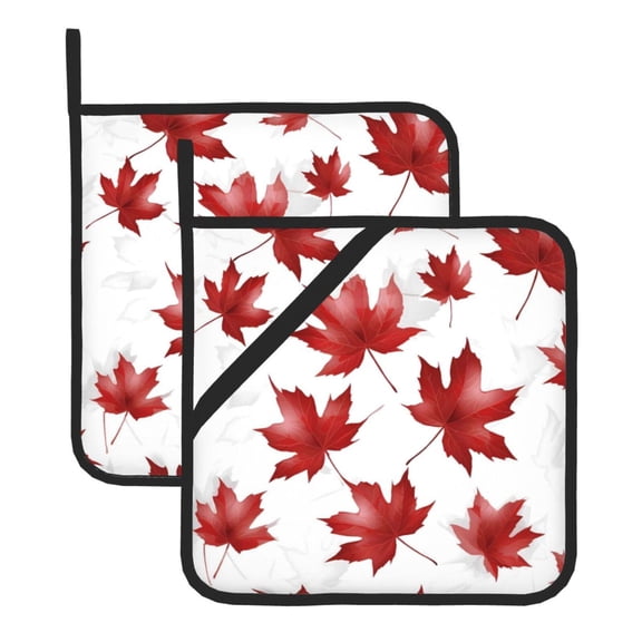 2 Pack Kitchen Pot Holders Heat Resistant Oven Hot Pads With Hand Pockets And Hanging Loops For Baking Cooking 8x8in Maple Leaves