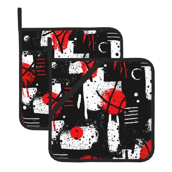 2 Pack Kitchen Pot Holders Heat Resistant Oven Hot Pads With Hand Pockets And Hanging Loops For Baking Cooking 8x8in Street Graffiti Style Basketball