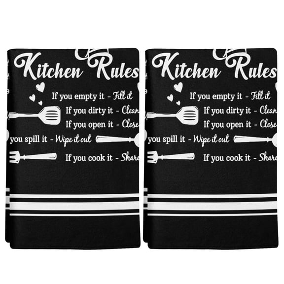 2 Pack Kitchen Rules Kitchen Towels Tableware Fork Tableware Black White Decorative Dish Towel Sets Absorbent Quick Dry Hand Cloths Tea Towels for Cooking Baking Farmhouse Gifts 18x28in