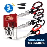 3 Pack Kitchen Scissors, Ultra-Sharp Premium Stainless Steel Heavy Duty Kitchen Shears & Multi Purpose Poultry Shears for Chicken, Poultry, Fish, Meat, Vegetables, Herbs, Bottle opener, Nuts Cracker