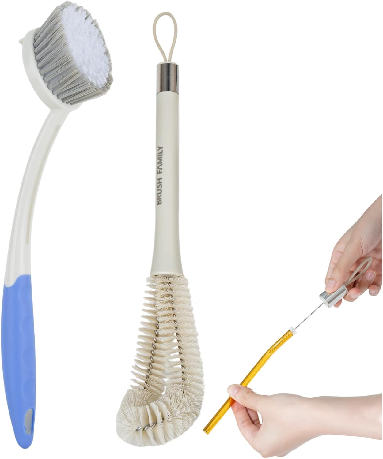 2-pack kitchen cleaning brushes, 2-in-1 bottle brush with detachable straw cleaner, bowl and dish cleaning brush with scraper head, suitable for plates, bottles, cups, pots, sinks