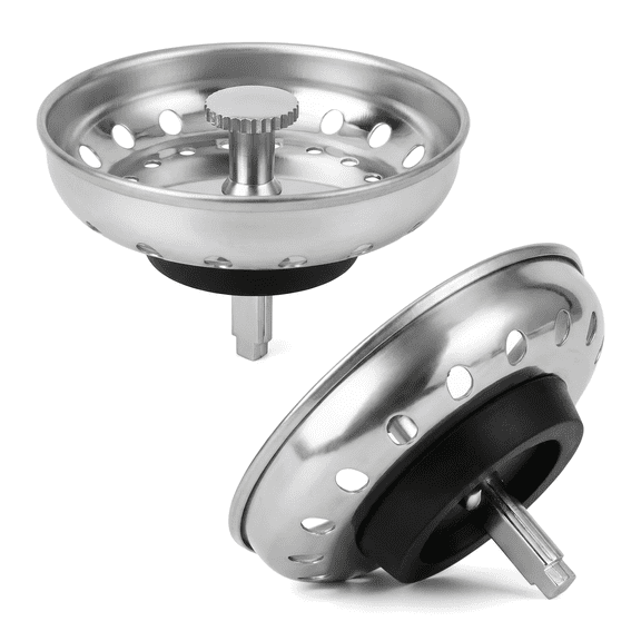 2 Pack Kitchen Sink Drain Stopper & Strainer Combo – Stainless Steel 2-in-1 Sink Stopper Kitchen Drain Plug, Anti-Clog Rustproof Basket, Standard Sink Drain Stopper