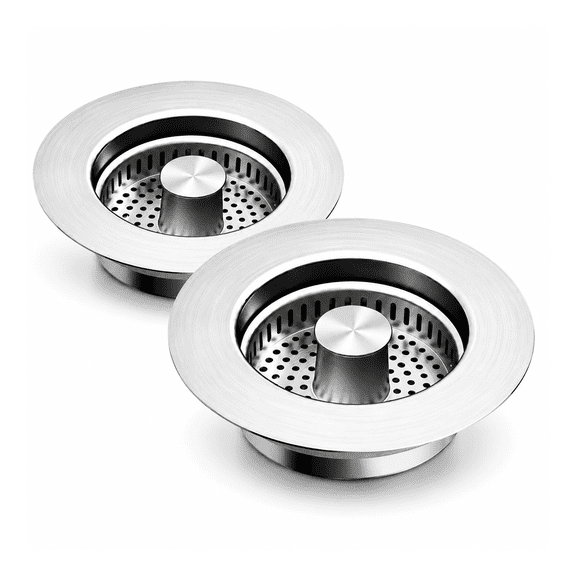 2-Pack Kitchen Sink Drain Strainer & Stopper — Stainless Steel Basket Catcher for Food Waste, Fits 3-1/2" Standard Drain