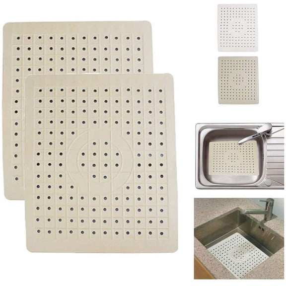 2 Pack Kitchen Sink Mat Drain Pad Protector 10" x 12" Non-Slip Rubber Durable
