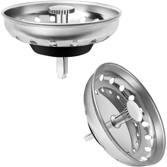 2 Pack Kitchen Sink Strainer, 2 in 1 Stainless Steel Sink Drain Strainer and Stopper Replacement for 3-1/2 Inch Kitchen Drains, Rubber Stopper, Anti-Clogging, Rustproof