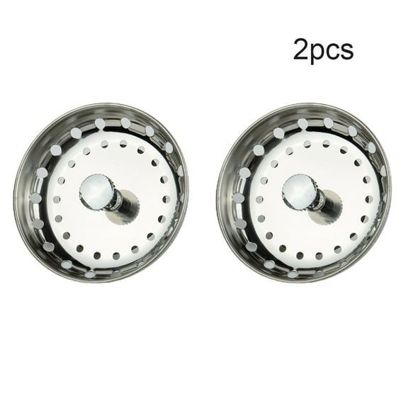 2 Pack Kitchen Sink Strainer and Stopper Combo Basket Replacement for Standard 3-1/2 inch Drain, Stainless Steel Basket with Plastic Knob, Rubber Stopper Bottom