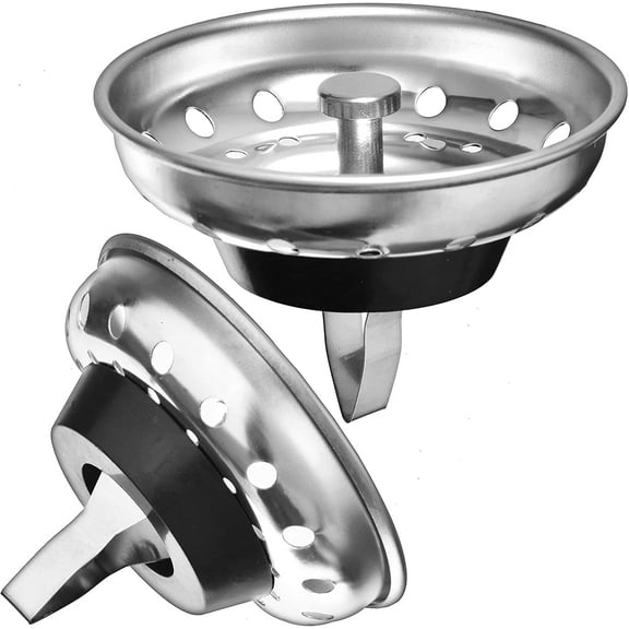2-Pack Kitchen Sink Strainer and Stopper Combo, Stainless Steel Basket and Rod, Rubber Stopper Bottom, for Standard 3-1/2 inch Drain