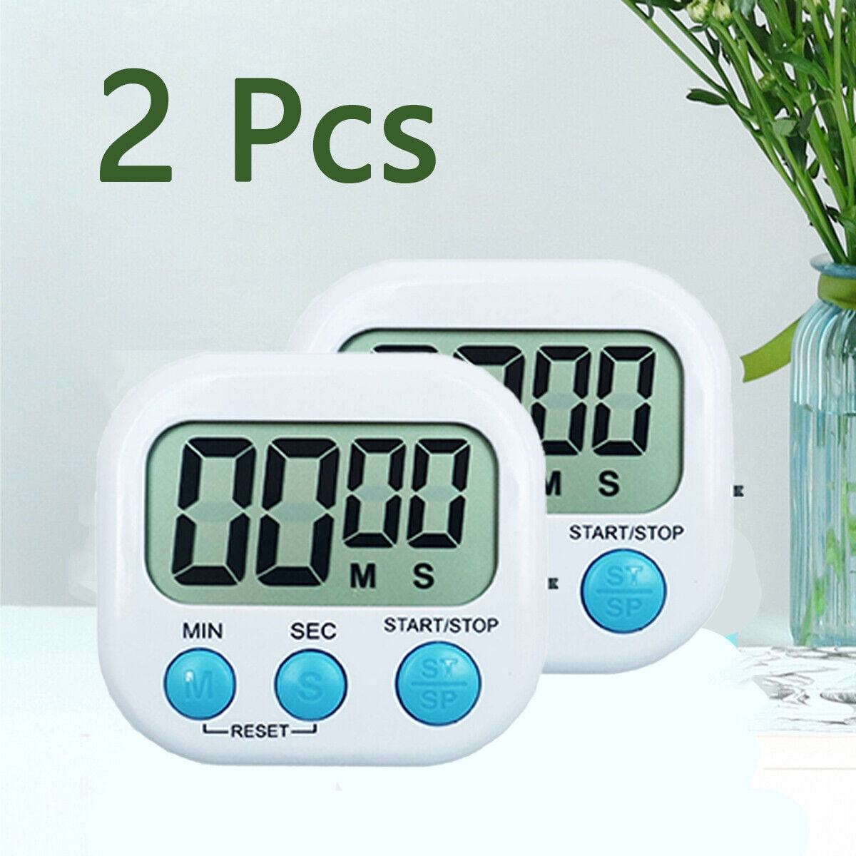 White Digital Kitchen Timer with Big Digits and Loud Alarm