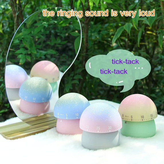 2 Pack Kitchen Timers for Cooking, 100% Mechanical Cute Mushroom Timers for Classroom, 60 Minutes Wind up Timer for Cooking/Reading/Do Sports, Gray