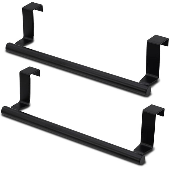 2 Pack Kitchen Towel Holder, Topboutique over the Cabinet Towel Rail over The Door Tea Towel Holder Towel Rack No Drilling,over Door Towel Bar, for Kitchen and Bathroom Cupboards-23cm-Black