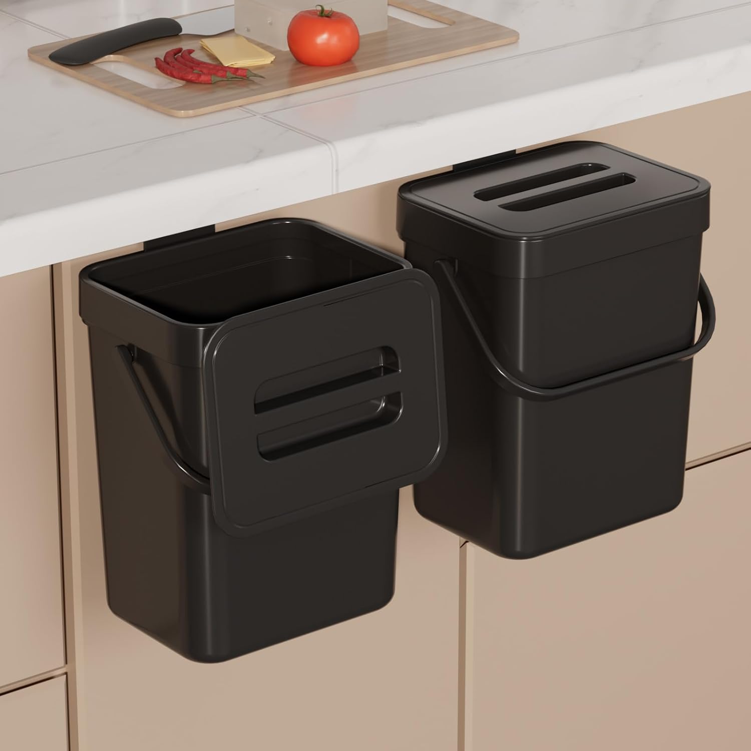 2 Pack Kitchen Trash Can with Lid, Double Bathroom Garbage Can, Small