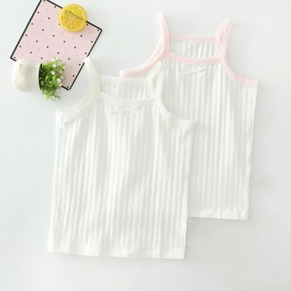 2 Pack Kiviey Toddler Shirts Cotton Summer Camisole Shirts Stretch Breathable Sweat-Absorbing Blouse Tops Size 2-3T