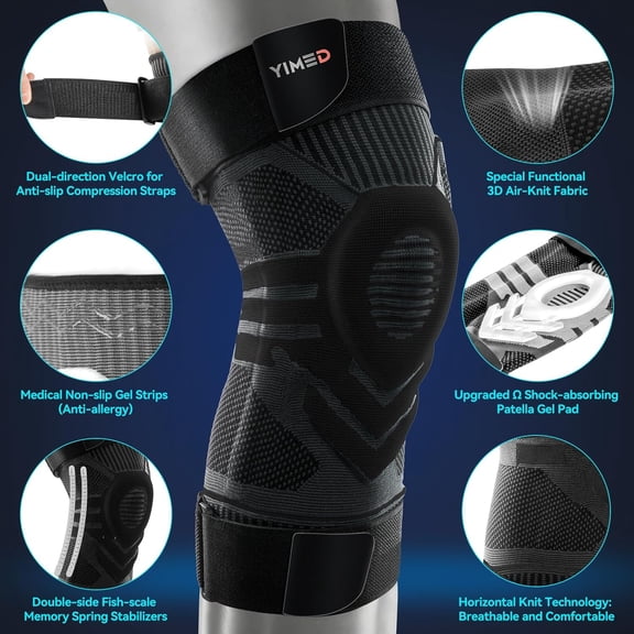 2 Pack Knee Brace for Men and Women with Patella Gel Pad and Side Stabilizers, Knee Compression Sleeves for Weightlifting & Cross Training, Knee Support for Walking, Running, Arthritis