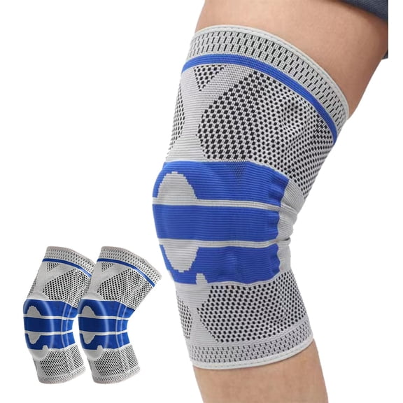 2 Pack Knee pads for men and women, compression knee pads with side stabilizers and patellar gel pads for outdoor sports, protective sleeves for pain relief, running knee pads【Black- Large】