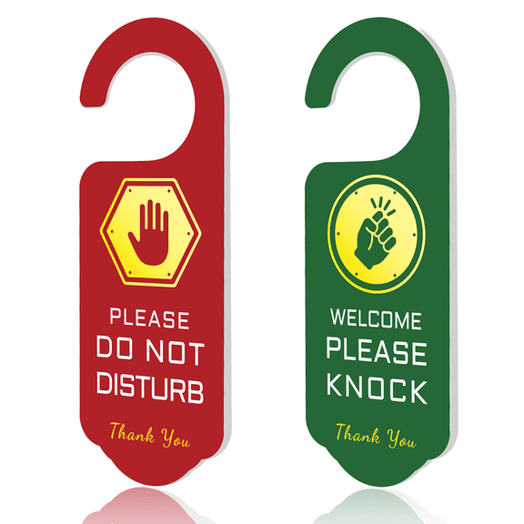 2 Pack Knock Gesture Do Not Disturb Sign Door Hanger Sign Gesture Pattern Please Knock Door Signs Acrylic Engraved Hanging Signs