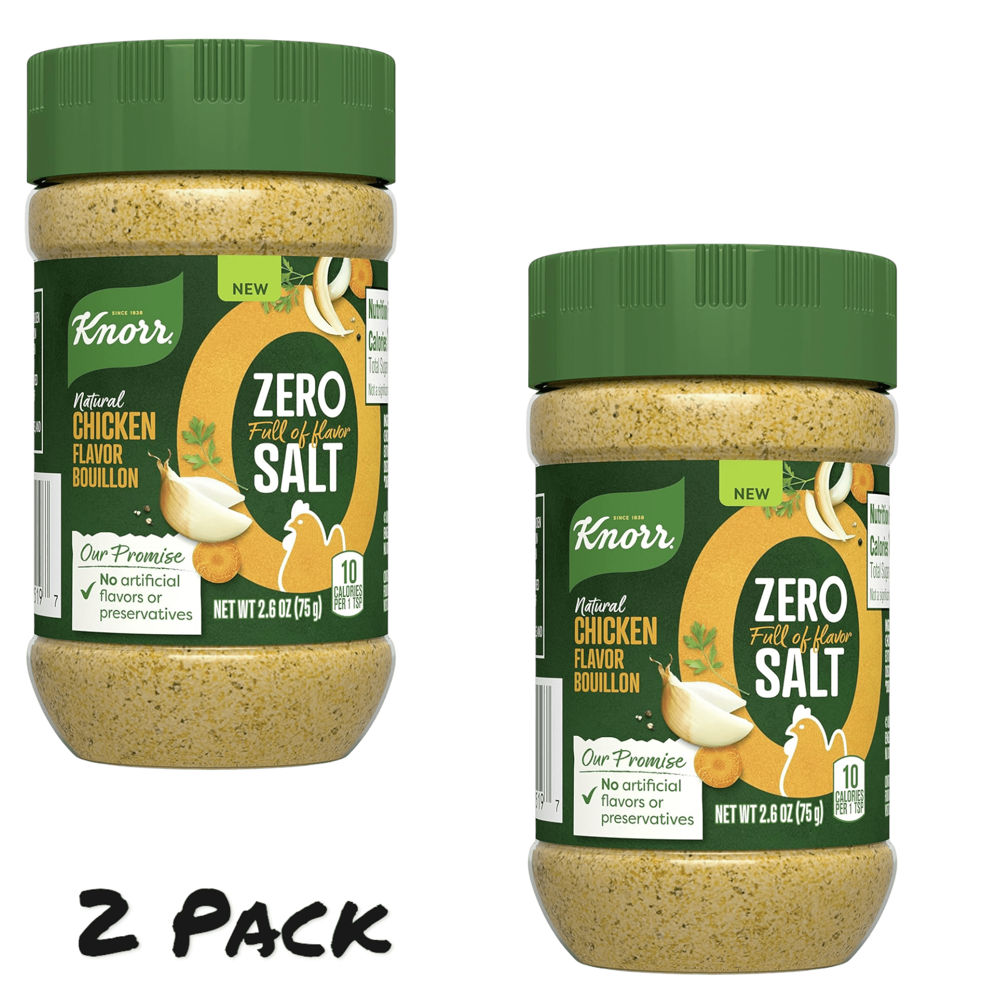 ( 2 Pack ) Knorr Zero Salt Powder Bouillon For Sauces, Gravies And Soups, Natural Chicken Flavor Bouillon With No Artificial Flavors Or Preservatives 2.6oz