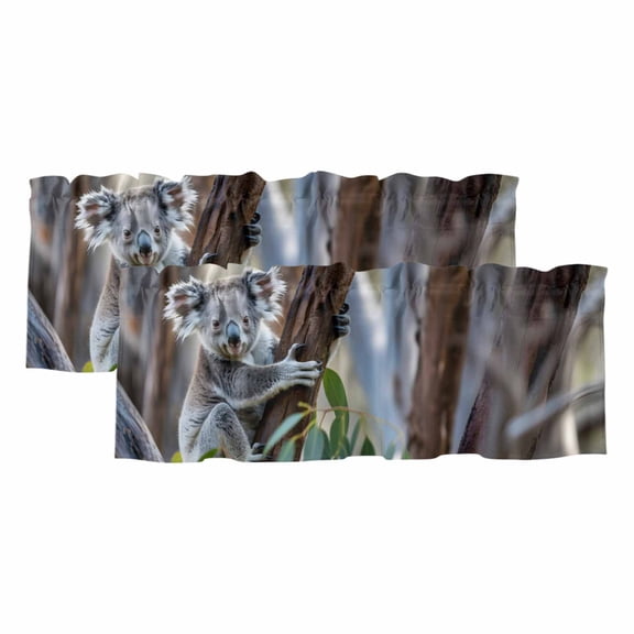 2 Pack Koala Valances for Windows Bedroom Living Room Window Treatments, Grey Animals Modern Art Forest Rod Pocket Valance Drapes Short Kitchen Curtains Over Sink 54"x18"