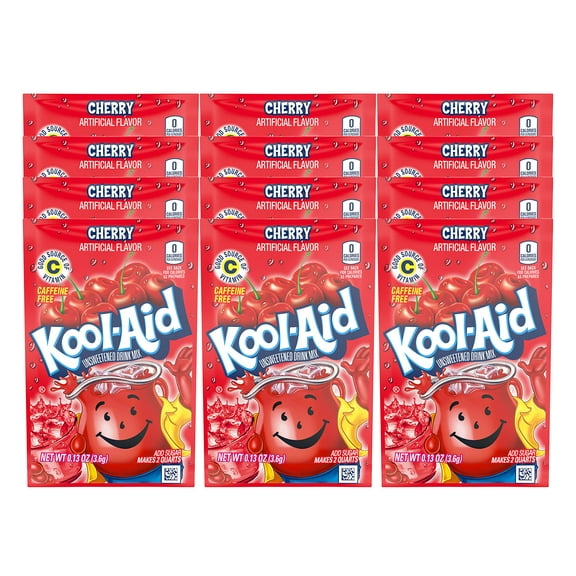 2 Pack-Kool-Aid Cherry Unsweetened Drink Mix (12 Packets) Packaing may&nbsp;vary