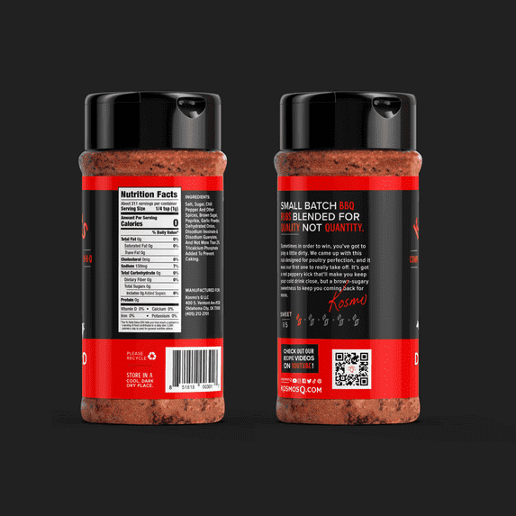 ( 2 Pack)  Kosmos Q Dirty Bird Dry BBQ Rub and Seasonings for Beef, Chicken & Pork, 11 oz