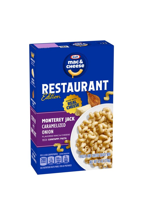 (2 Pack) Kraft Mac and Cheese Restaurant Edition Macaroni and Cheese, 1 Box, for Easy Mealtime Solutions, Monterey Jack Caramelized Onion Flavored, Made with Real Cheese, 9.5 oz