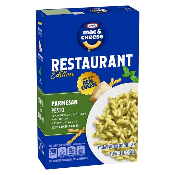 2 Pack Kraft Mac and Cheese Restaurant Edition Macaroni and Cheese, 1 Box, for Easy Mealtime Solutions, Parmesan Pesto Flavored, Made with Real Cheese, No Artificial Flavors, Preservatives or Dyes