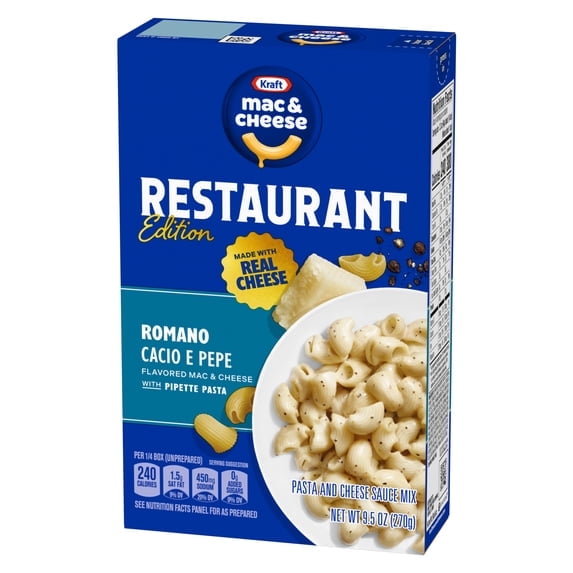2 Pack Kraft Mac and Cheese Restaurant Edition Macaroni and Cheese, 1 Box, for Easy Mealtime Solutions, Romano Cacio e Pepe Flavored, Made with Real Cheese, 9.5 oz