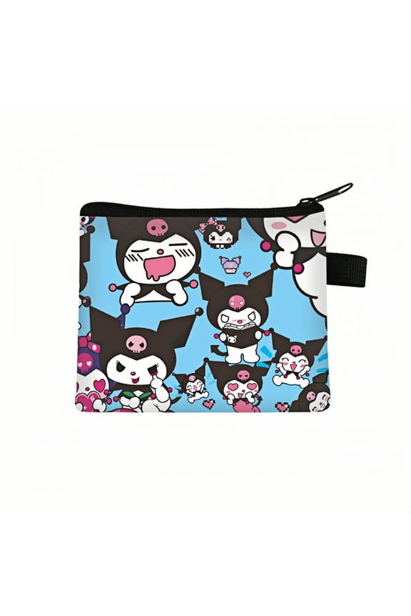 2-Pack Kuromi Kawaii Anime Mini Wallet Set - Zippered Coin Purse & Polyester Card Holder