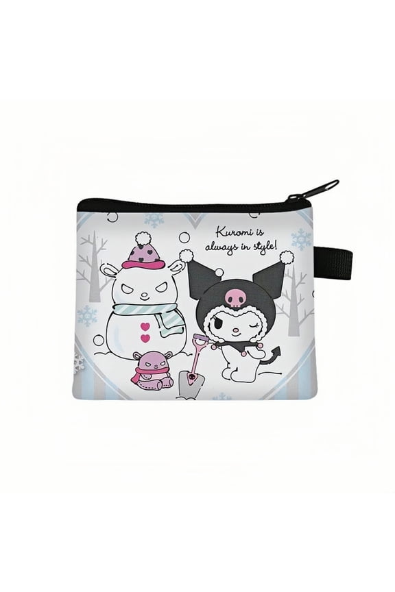 2-Pack Kuromi Kawaii Anime Mini Wallet Set - Zippered Coin Purse & Polyester Card Holder