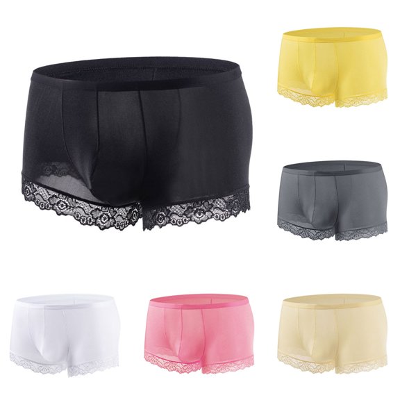 2 Pack L-4X Big & Tall Silk Underwear for Men Lace Splice Boxer Briefs Plus Size Lightweight Low Waisted Breathable Stretchy Solid Cooling Boxers