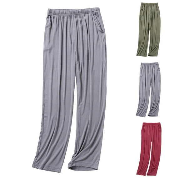 2 Pack L-4X Plus Size Pajama Pants for Men with Pocket Big & Tall Soft-Modal Straight Wide Leg Elastic Waist Casual Solid Color Loungewear Pajamas Pant
