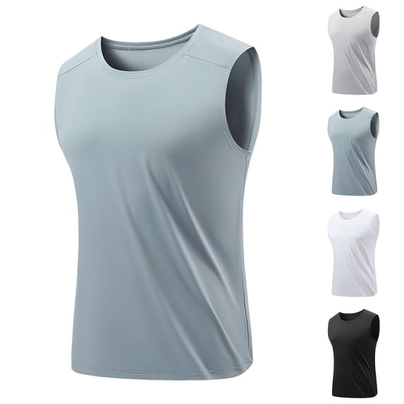 2 Pack L-5X Plus Size Tank Tops for Men Big & Tall Sleeveless Crewneck Undershirts Shirts Mens Casual Solid Color Pullover Stretchy Slim Workout Running Vests