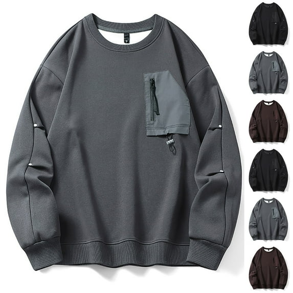 2 Pack L-6X Plus Size Sweatshirts for Men with Zipper Pocket Big & Tall Crewneck Shirts Long Sleeve Casual Solid Color Pullover Basic Sweatshirt Tops