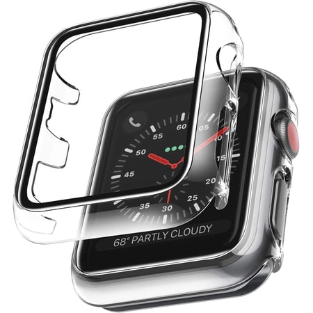 2 Pack L?K Case Compatible for Apple Watch 42mm Series 3 2 1 Built-in Tempered Glass Screen Protector, All-Around Ultra-Thin Bumper Full Cover Hard PC Protective Case for iWatch 42MM - Clear
