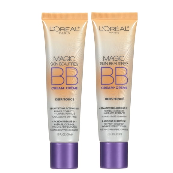 (2 Pack) L'Oreal Paris Magic Skin Beautifier BB Cream for Face with Vitamin C and E, Deep, 1 fl oz
