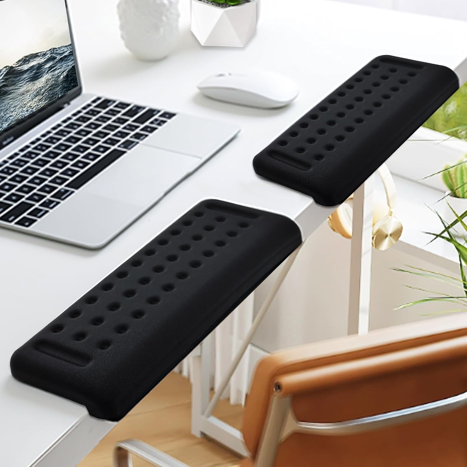 2-Pack L-Shaped Desk Edge Pads, Ergonomic Elbow and Wrist Support Pads, Keyboard Wrist Rest and Armrest Protector for Desk, Black