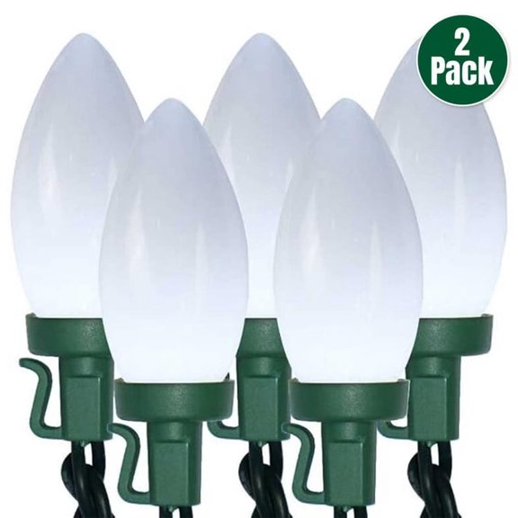 2 Pack LAMPHOME 14.4 Feet C9 Strawberry LED Christmas String Lights, 25 LED Bulbs, Waterproof Plug-in White Lights for Xmas Tree, Patio, Courtyard, Party & Home Decor