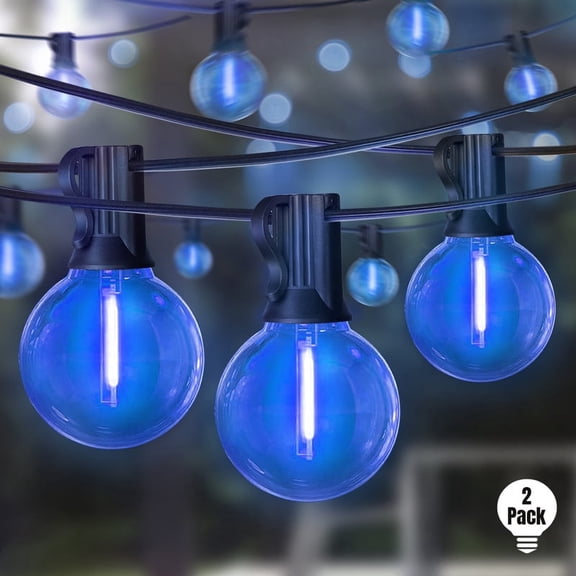 2 Pack LAMPHOME 26FT Christmas LED String Lights, Blue 12+1 Shatterproof Edison Bulbs, Waterproof Connectable Dimmable Lights for Holiday Outdoor Decor