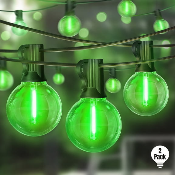 2 Pack LAMPHOME 26FT St. Patrick's Day LED String Lights, Green 12+1 Shatterproof Edison Bulbs, Waterproof Connectable Dimmable Lights for Holiday Outdoor Decor