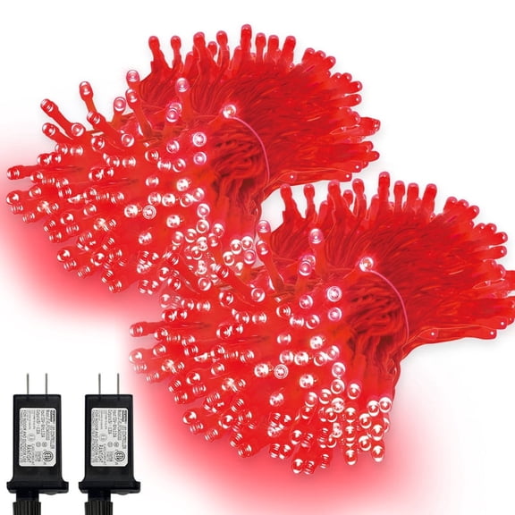 2 Pack LAMPHOME 99ft 300 LED Red String Lights, 16 Modes Weatherproof Plug-in Lights for Christmas, Holiday & Window Decor