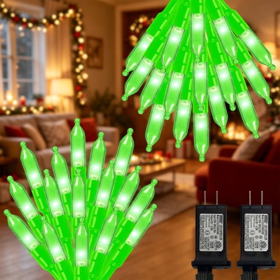 2 Pack LAMPHOME Christmas Green Mini LED String Lights, 32.5FT 100LED Plug-in Fairy Lights 16 Lighting Modes, Outdoor Holiday Decor for Tree, Garland, Wreath