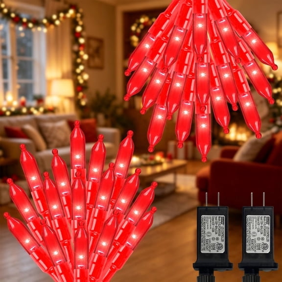 2 Pack LAMPHOME Christmas Red Mini LED String Lights, 32.5FT 100LED Plug-in Fairy Lights 16 Lighting Modes, Outdoor Holiday Decor for Tree, Garland, Wreath
