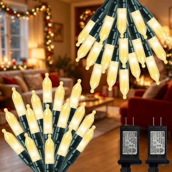2 Pack LAMPHOME Christmas Warm White Mini LED String Lights, 32.5FT 100LED Plug-in Fairy Lights 16 Lighting Modes, Outdoor Holiday Decor for Tree, Garland, Wreath