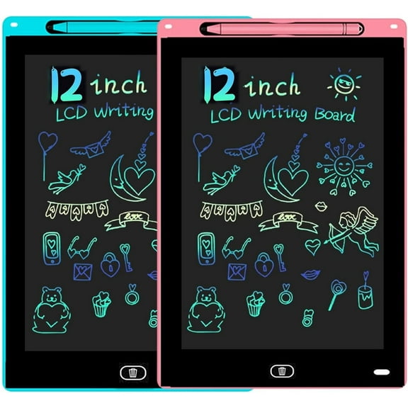 2 Pack LCD Writing Tablet for Kids Doodle Board 12-Inch, Electronic Drawing Tablet Drawing Pad,Notebook Boogie Tablet for Toddler Learning Toys Gift for 3 4 5 6 Years Old Boy Girl(Blue/Pink)