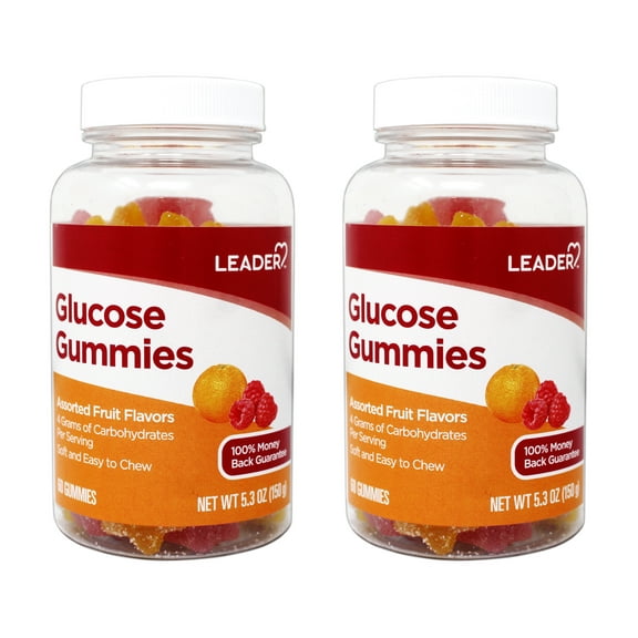 2 Pack - LEADER Glucose Gummies, Energy and Blood Sugar Support, Assorted Fruit, 60 Count