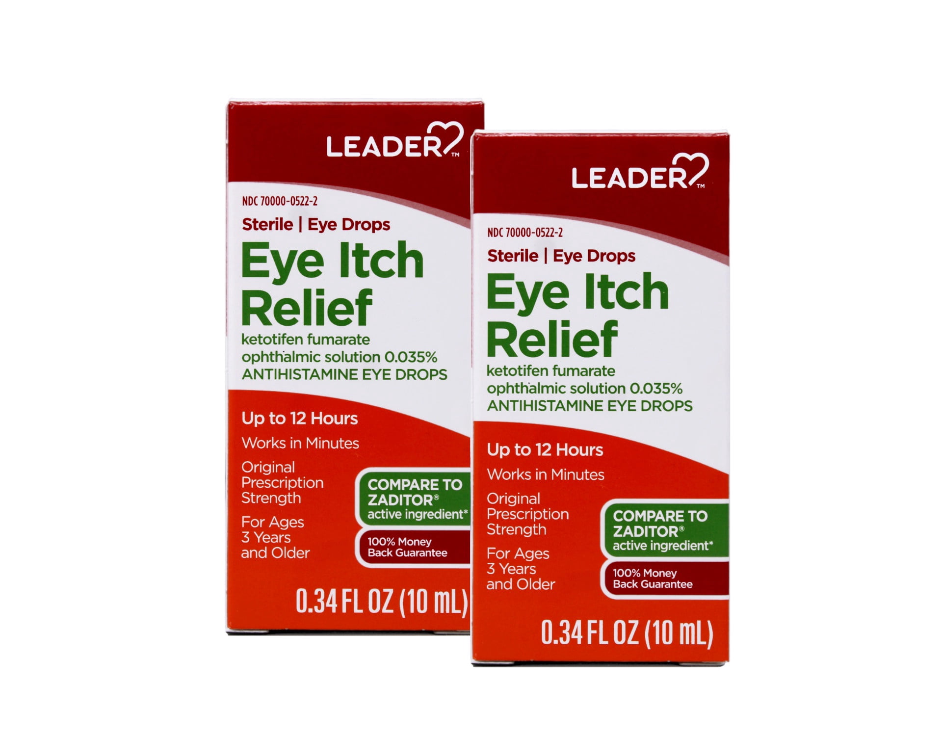 2 Pack - LEADER Sterile Eye Drops for Eye Allergy & Itch Relief, Ketotifen Antihistamine Solution 0.035%, Up to 12 Hours, Prescription Strength 0.34 fl oz