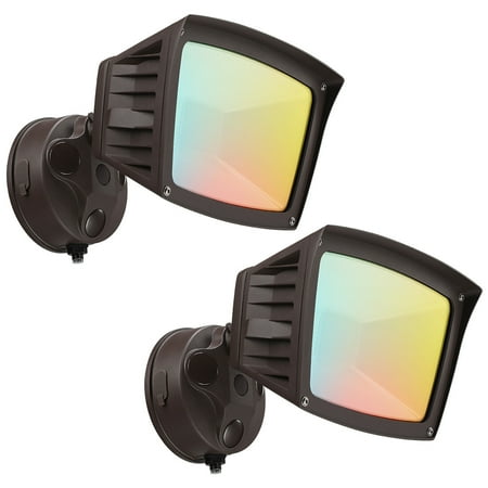 2 Pack LED 3CCT Flood Light Dusk to Dawn, 40W Sensor Security Light, 3000K/4000K/5000K Selectable, Adjustable Head, Bronze