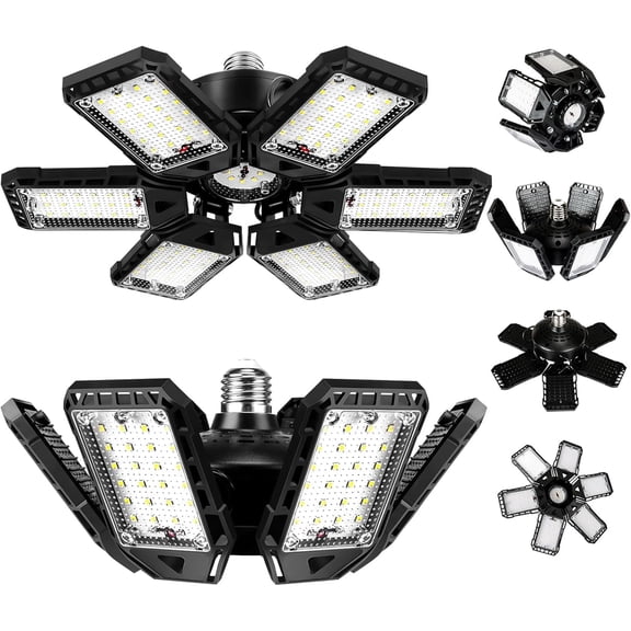 LED Adjustable 6 Leaf Garage Light 200W 8000 Lumen 6500K Deformable 6+1 Panels E26/E27 Screw-In Ceiling 2 Unit per pack