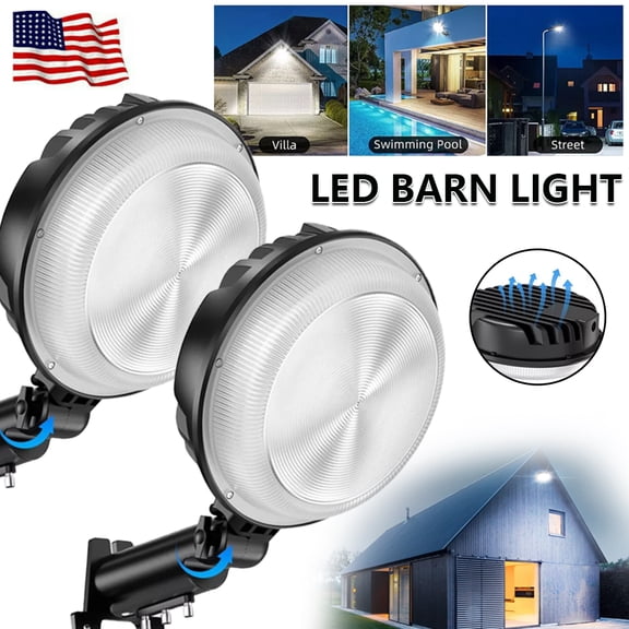 2 Pack LED Barn Light with Dusk to Dawn Photocell Sensor, IP66 Waterproof Outdoor Yard Light, 150 Adjustable Mount Bracket, Wall & Pole Mount Security Light for Garage Warehouse Villa Barn Street
