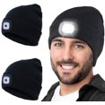 thumbnail image 1 of 2 Pack LED Beanie with Light, USB Rechargeable Lighted Cap Headlamp Hat, Unisex Warm Winter Knitted LED Hat with Flashlight Gifts for Men Dad Husband Him Women, 1 of 7