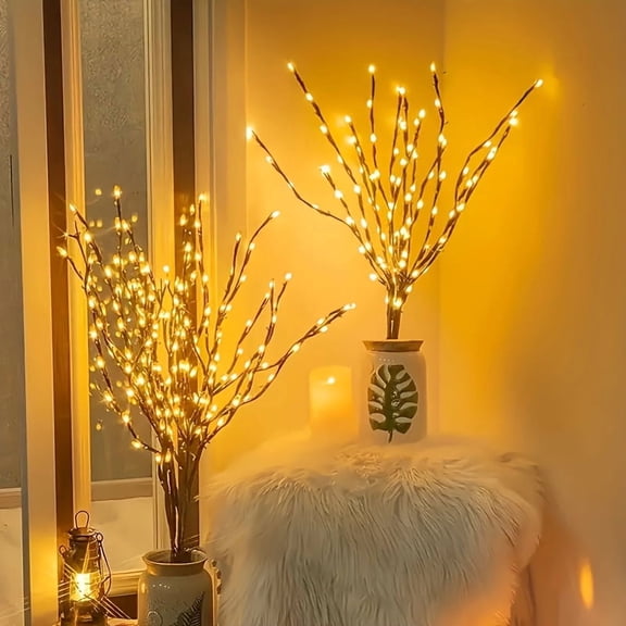 2 Pack LED Branch Lights 20LED Artificial Willow Twig Lights, Brown Vase Filler Plug-in Atmosphere Lights for Indoor Outdoor Home Room Wedding Romantic Decor (Battery Not Included)